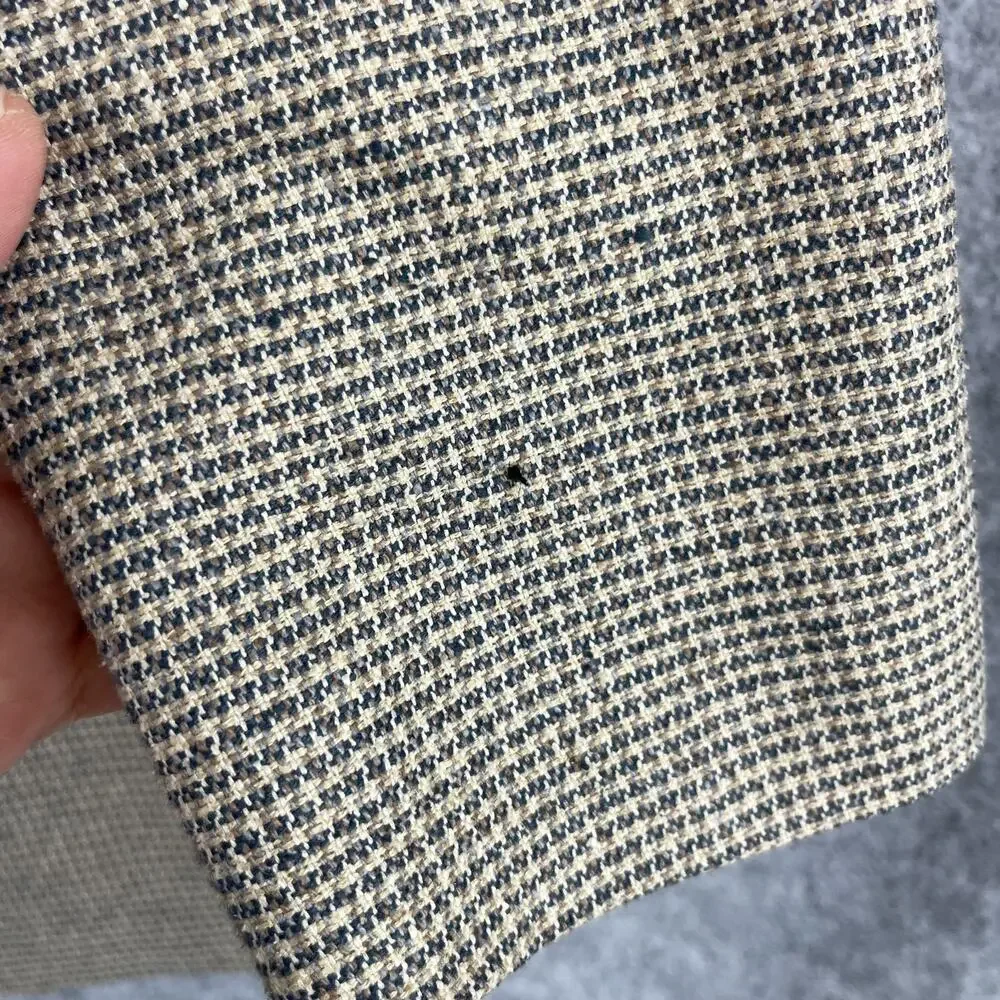 Luskeys Ryons Silk Western Blazer Sport Coat Mens 48L Beige Houndstooth‎ Cowboy